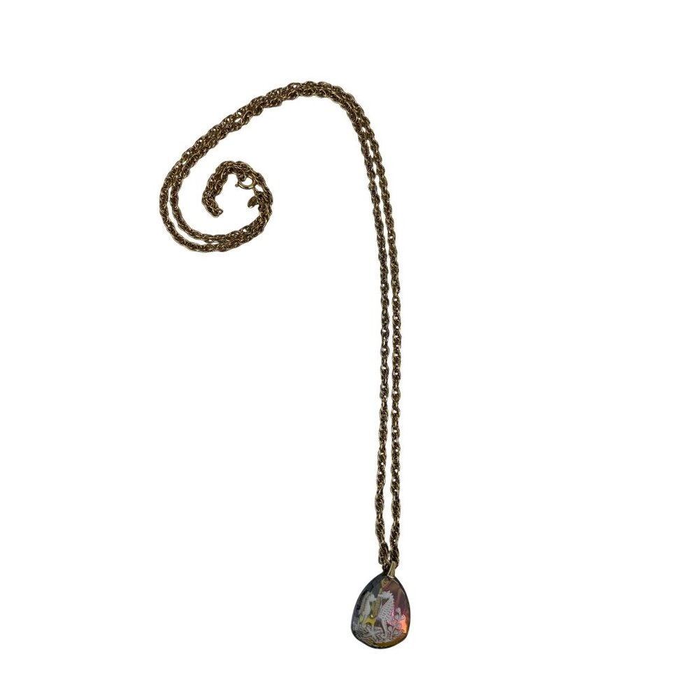 Vintage 70s Seahorse Necklace Rainbow Holographic Tropical Vacation Long Chain P - Picture 2 of 9